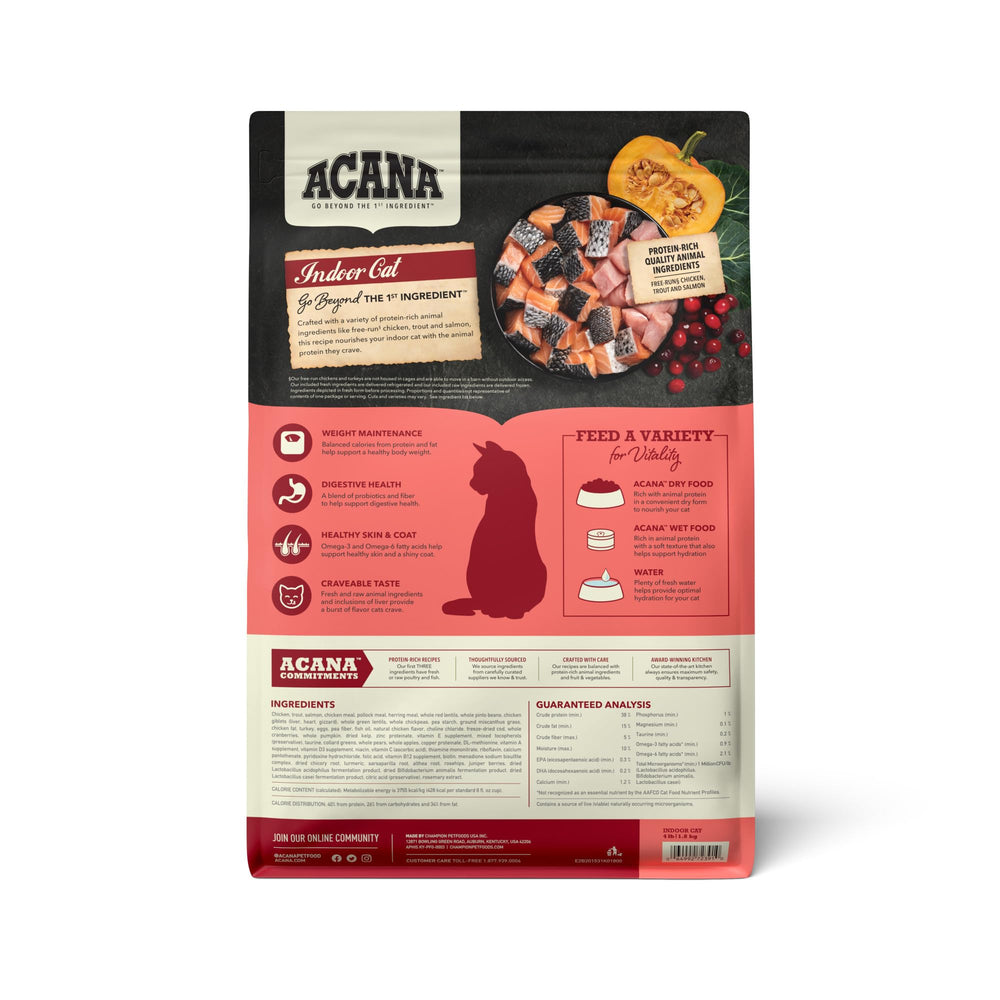 ACANA Highest Protein Indoor Cat Food kibble close-up showing protein-rich bites.