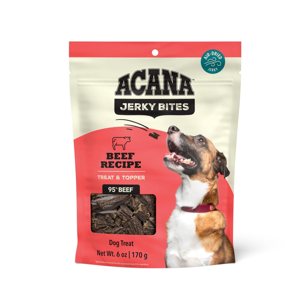 ACANA Jerky Bites Beef Recipe bag front — premium, high-protein dog treat