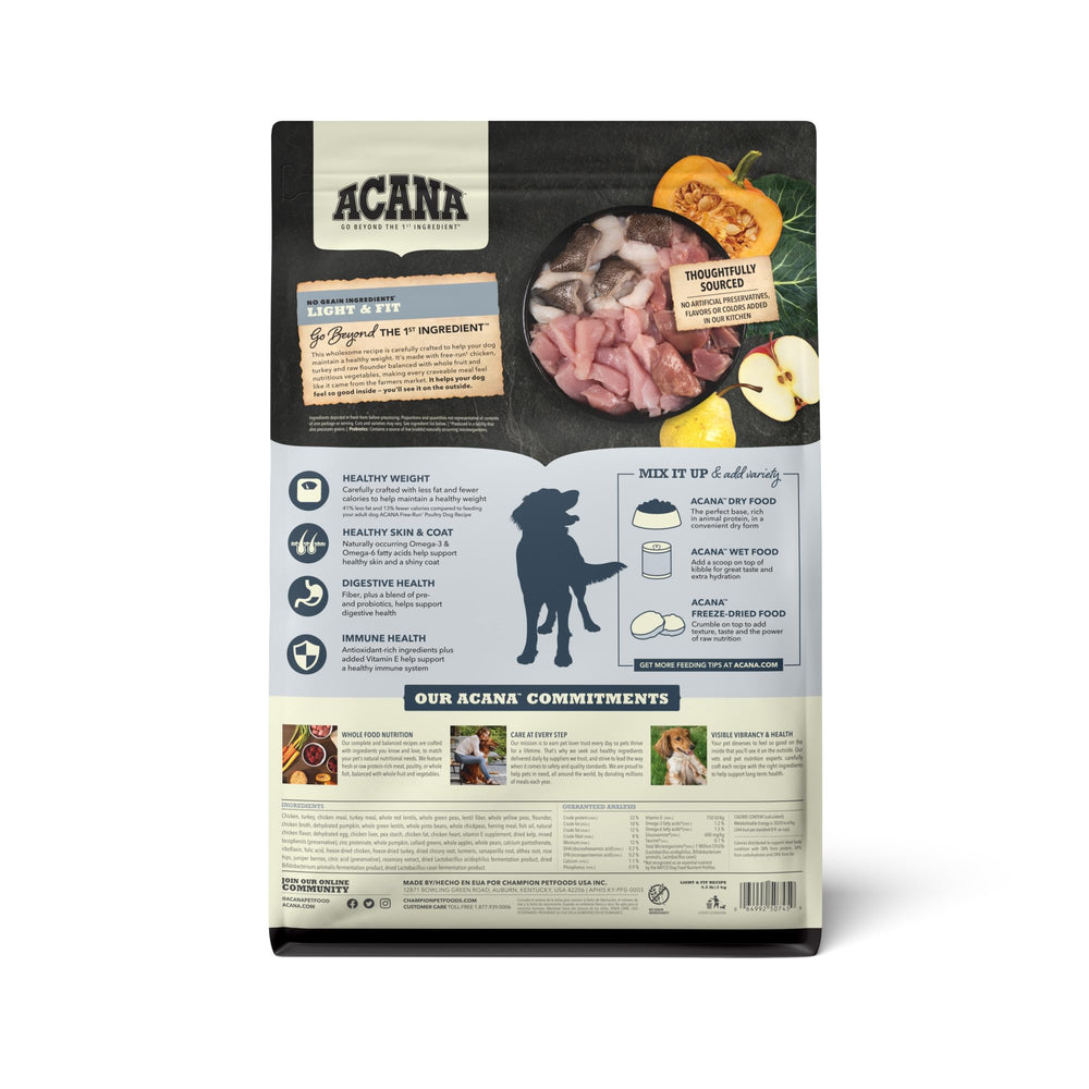 Closeup of ACANA Light & Fit kibble highlighting grain-free texture