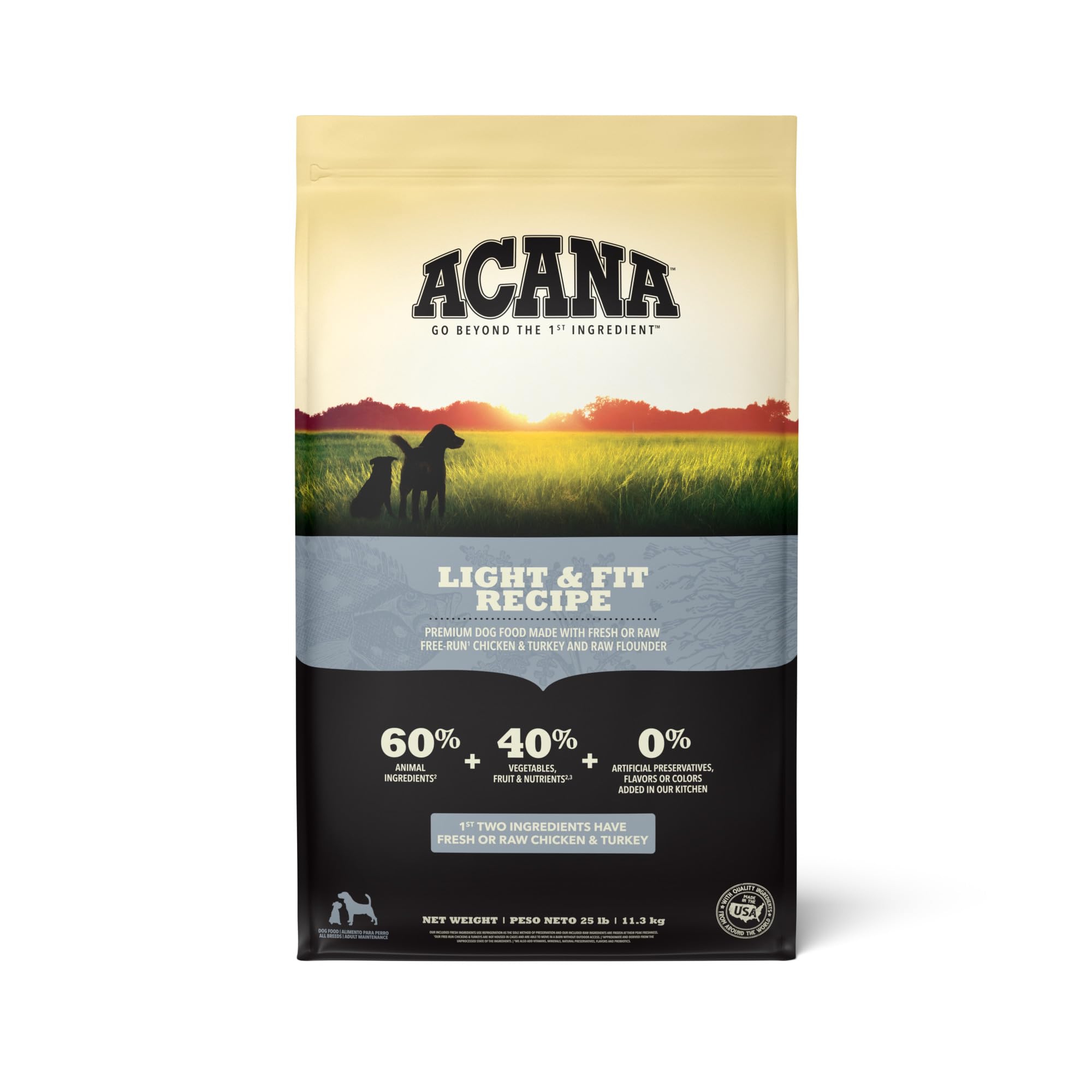 ACANA Light & Fit 25 lb bag: premium weight-management nutrition for dogs