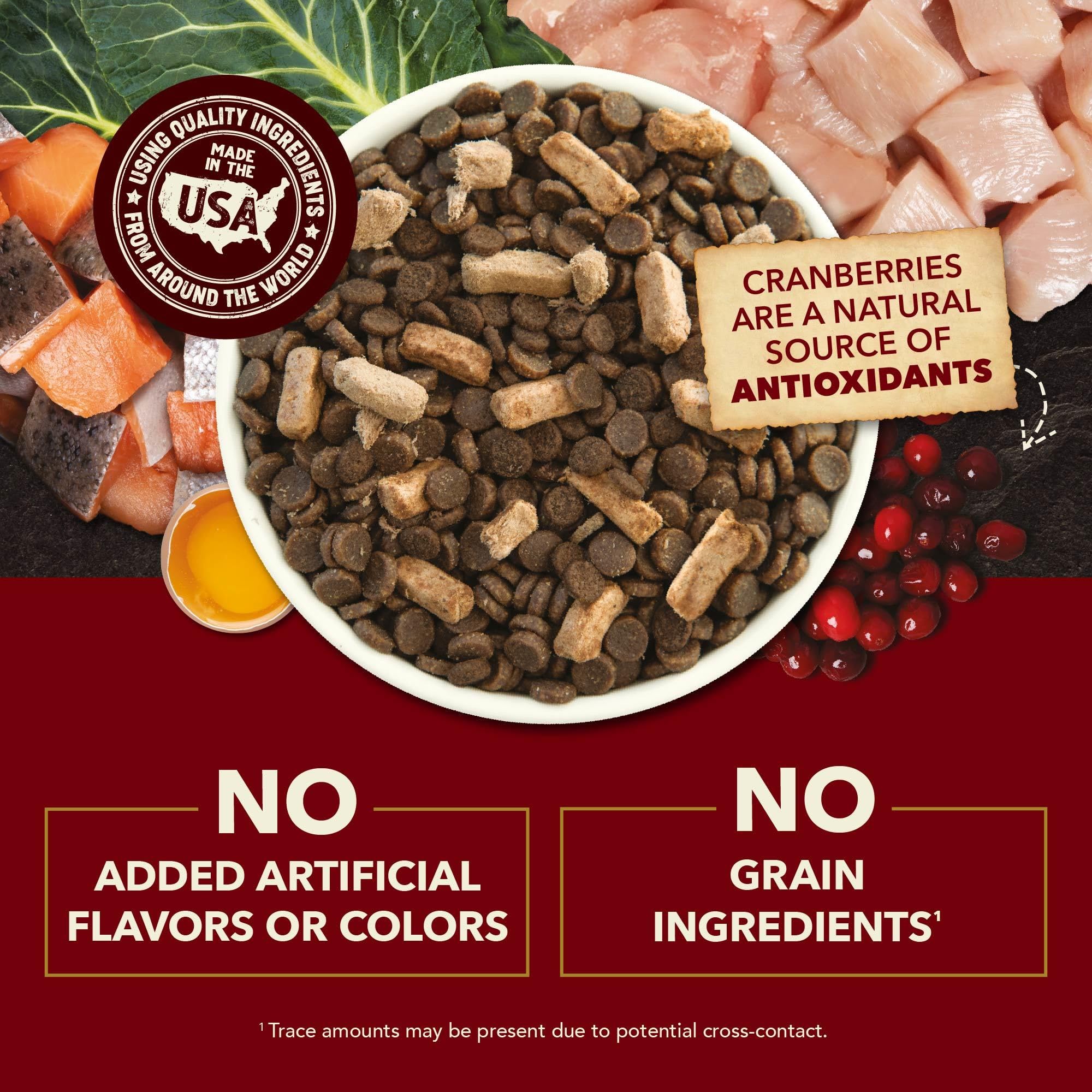 ACANA Market Medley provides omega-3 and omega-6 fatty acids supporting skin and coat health.