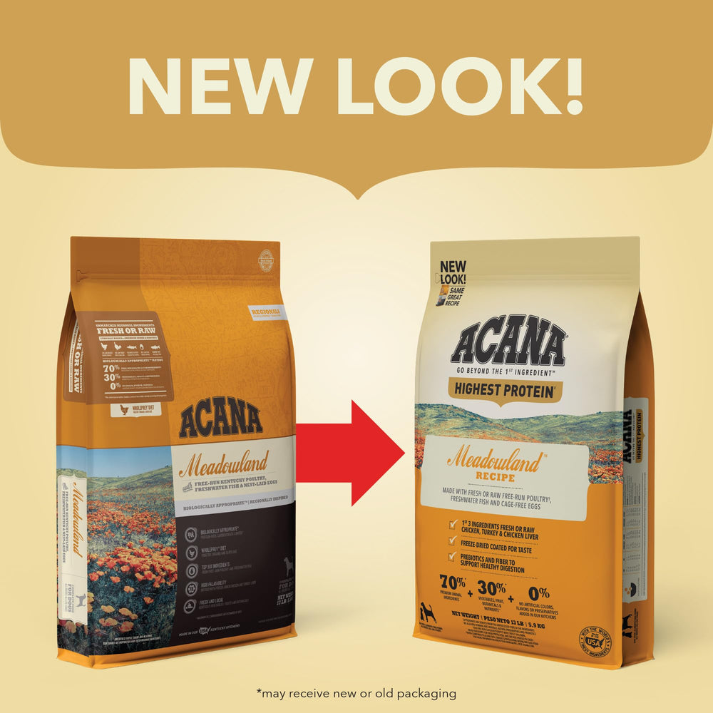 ACANA Meadowland all-life-stages formula suitable for every growth phase.
