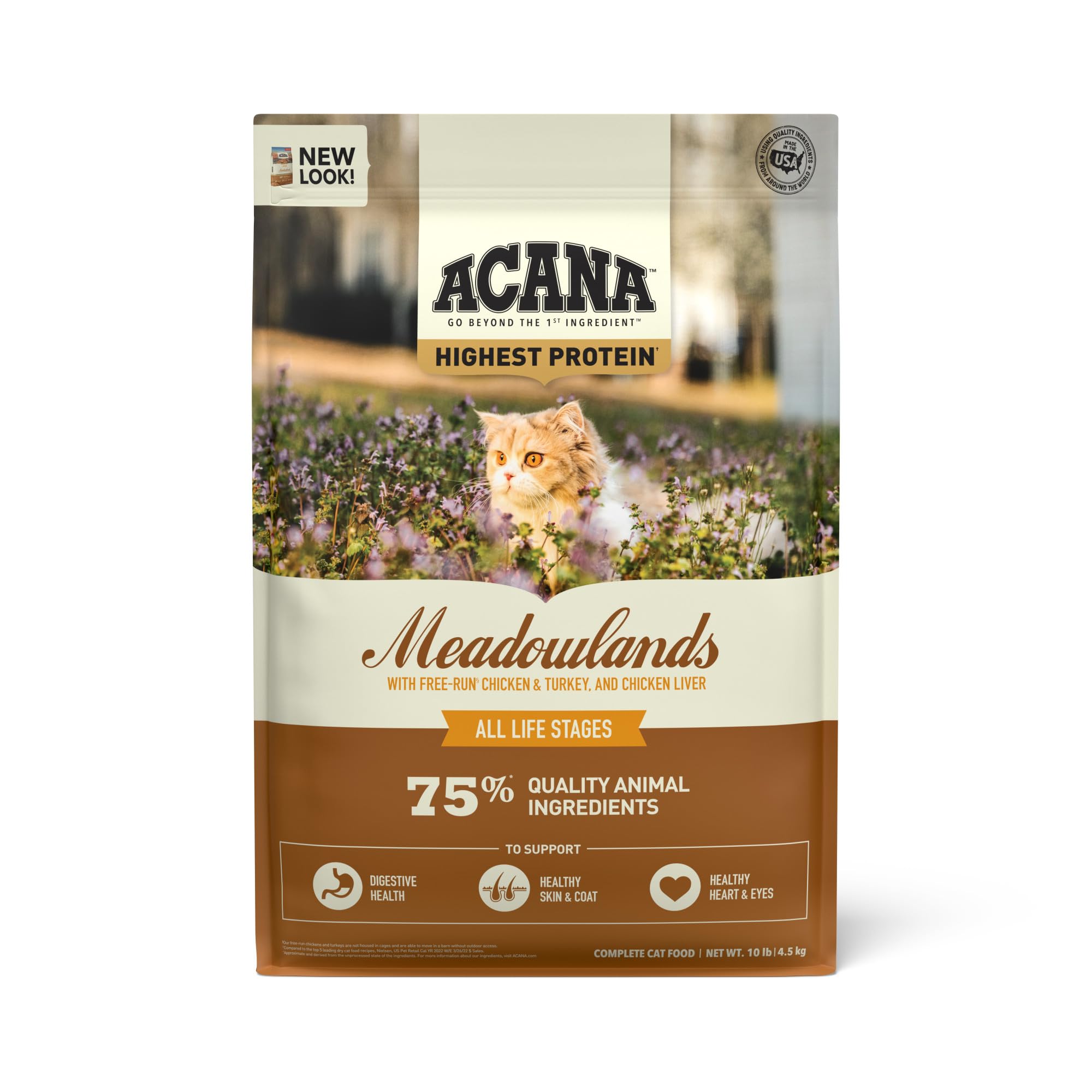 ACANA Meadowlands bag front showing premium packaging and real poultry ingredients