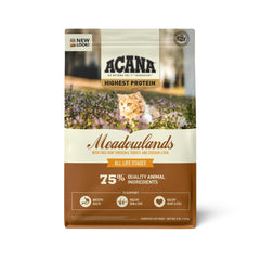 ACANA Meadowlands front-of-bag view highlighting the grain-free formula for cats