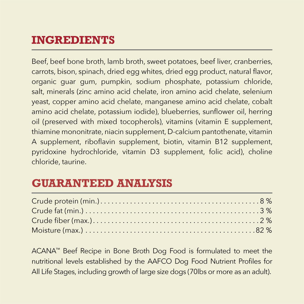 ACANA premium beef chunks ready-to-serve scene suggests convenient meals.