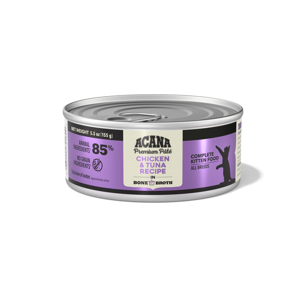 ACANA Premium Pate Kitten bone broth in a bowl emphasizes hydration and flavor.
