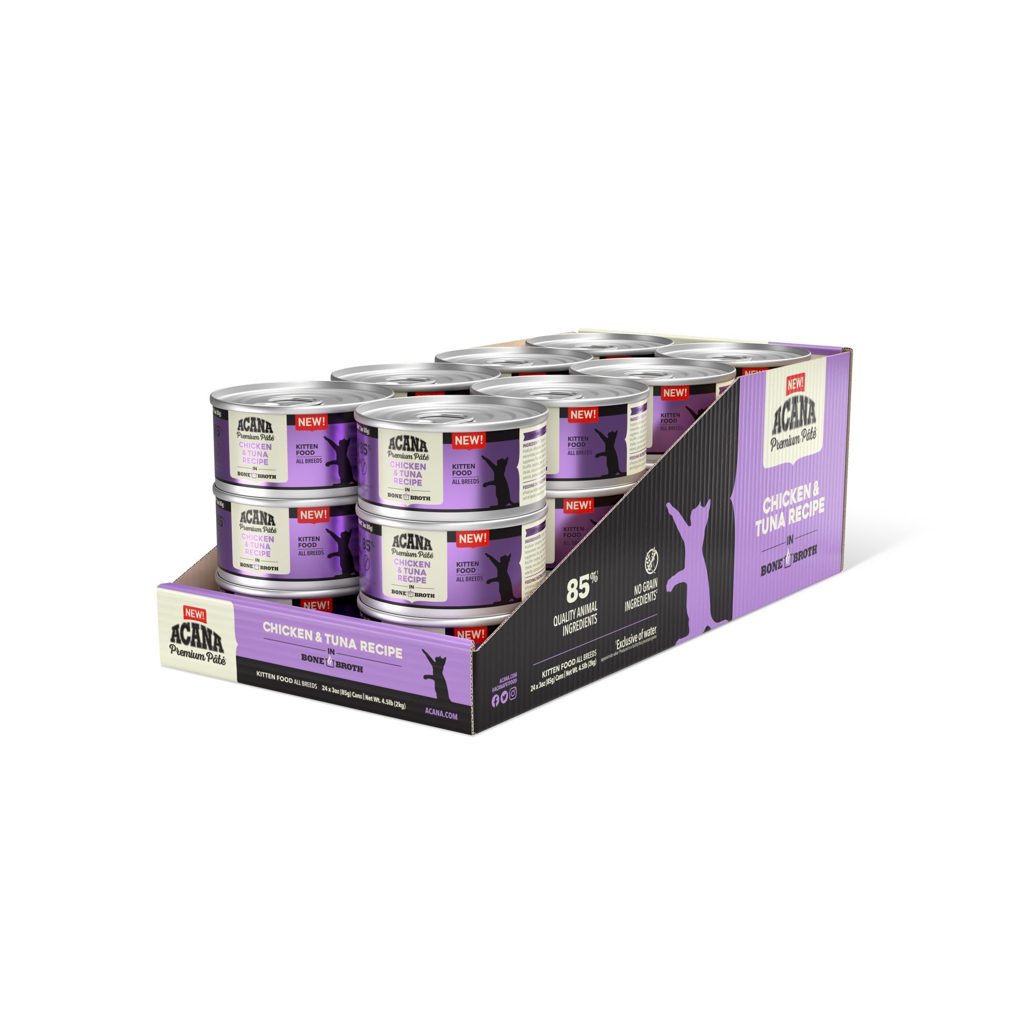 ACANA Premium Pate kitten wet food can with bone broth for hydration and flavor.