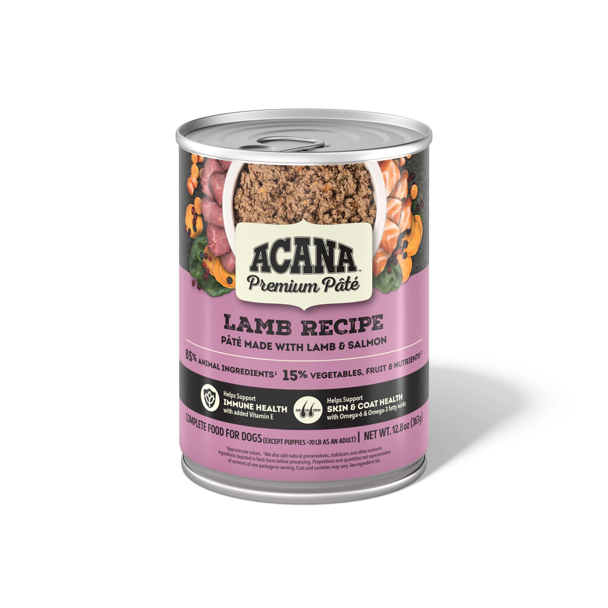 ACANA Premium PATE lamb and salmon protein blend for rich flavor