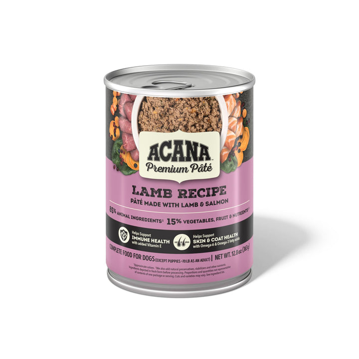 ACANA Premium PATE lamb and salmon protein blend for rich flavor