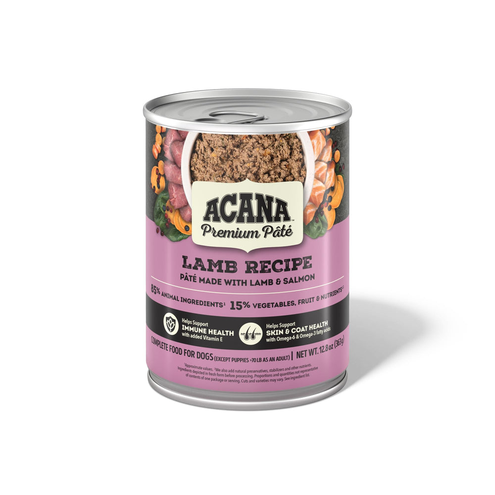 ACANA Premium PATE lamb and salmon protein blend for rich flavor