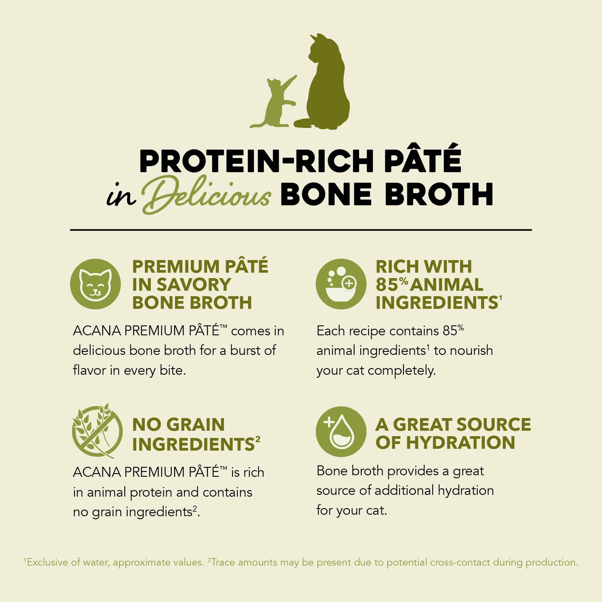 Bone broth being poured highlights hydration in ACANA pâté cans.