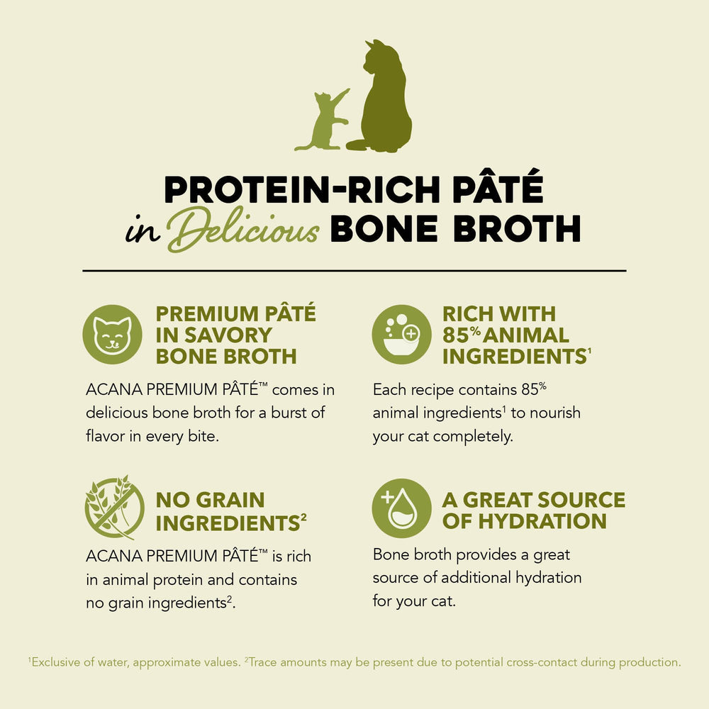 Bone broth being poured highlights hydration in ACANA pâté cans.