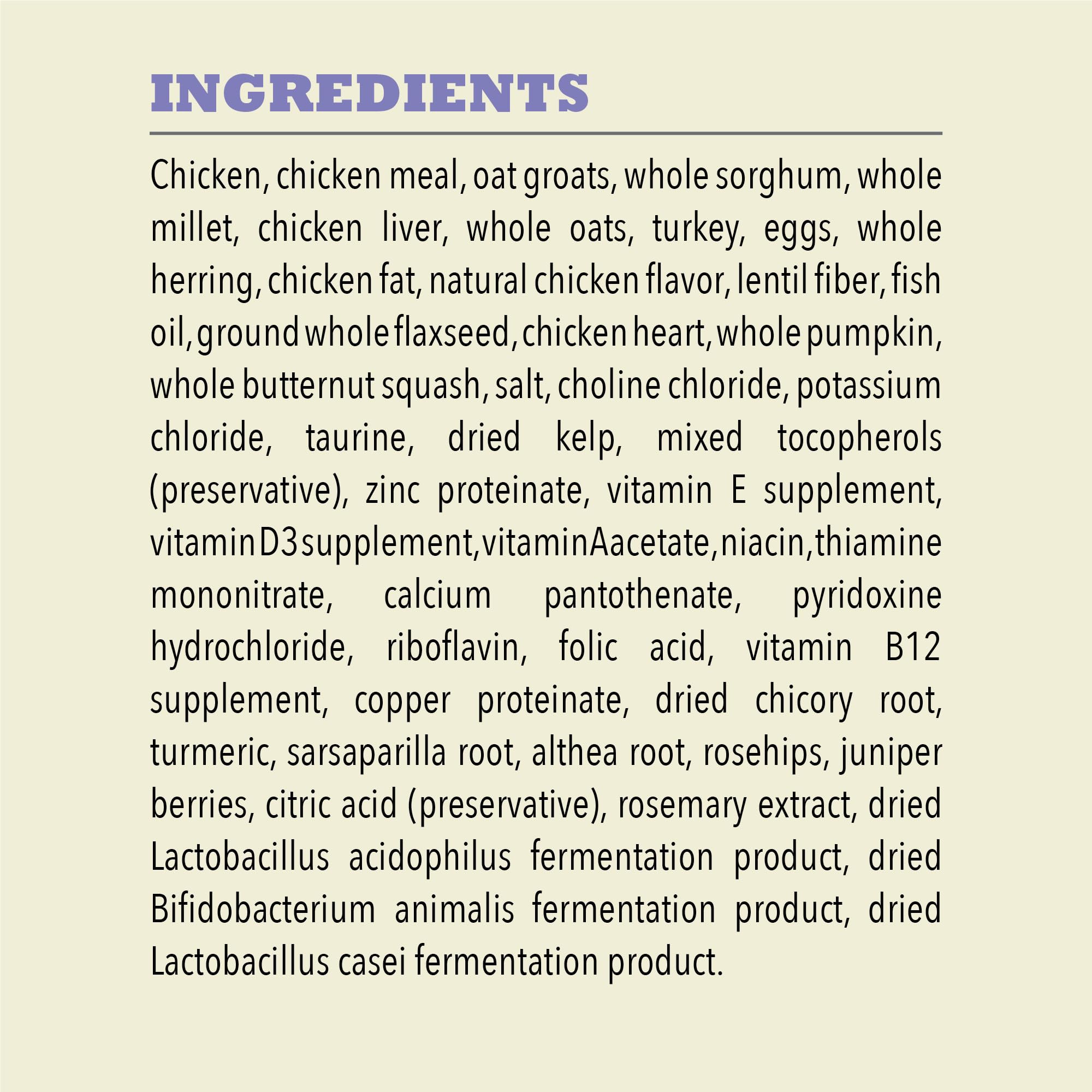 ACANA probiotics label suggests digestive support for young dogs.