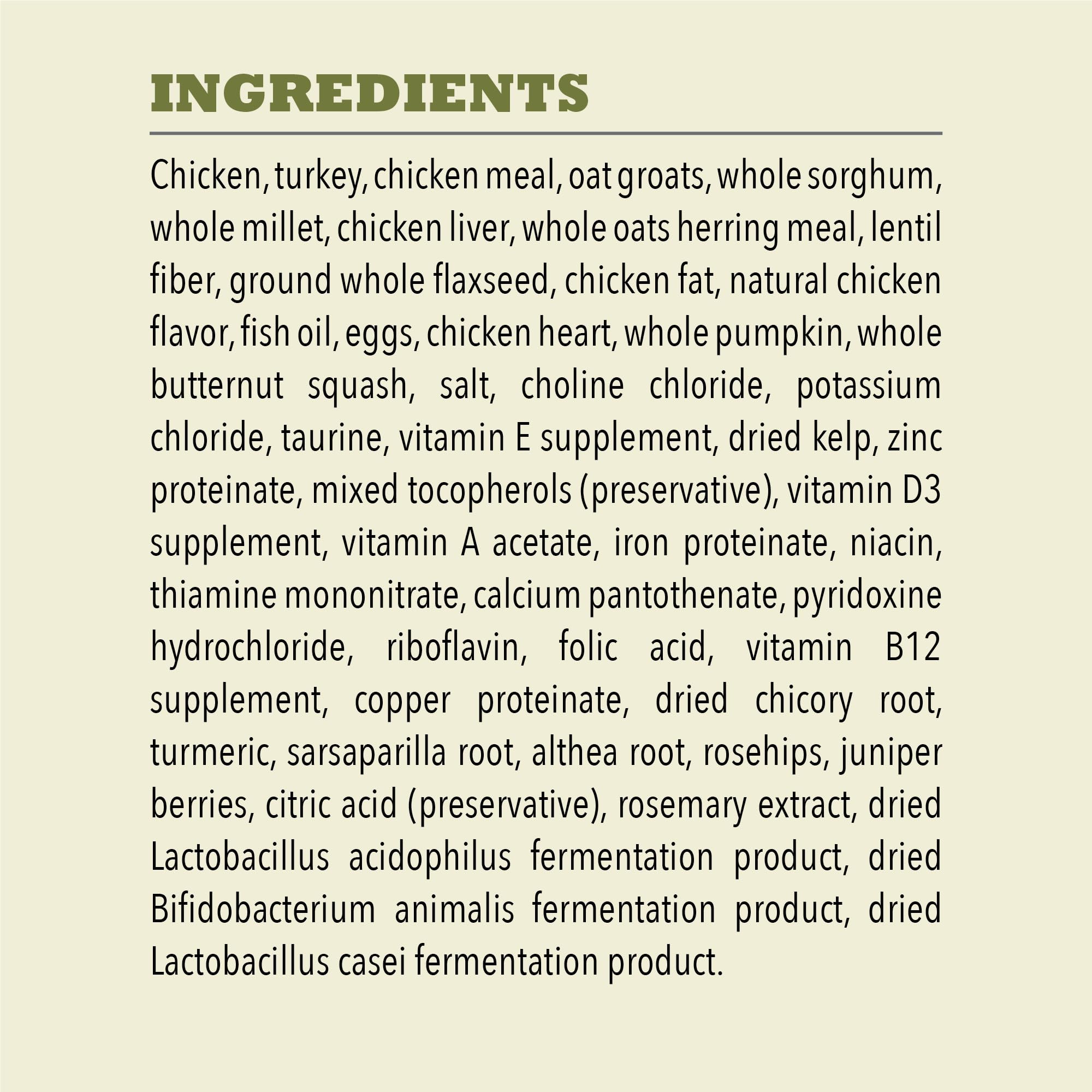 ACANA probiotics label closeup indicating digestive support