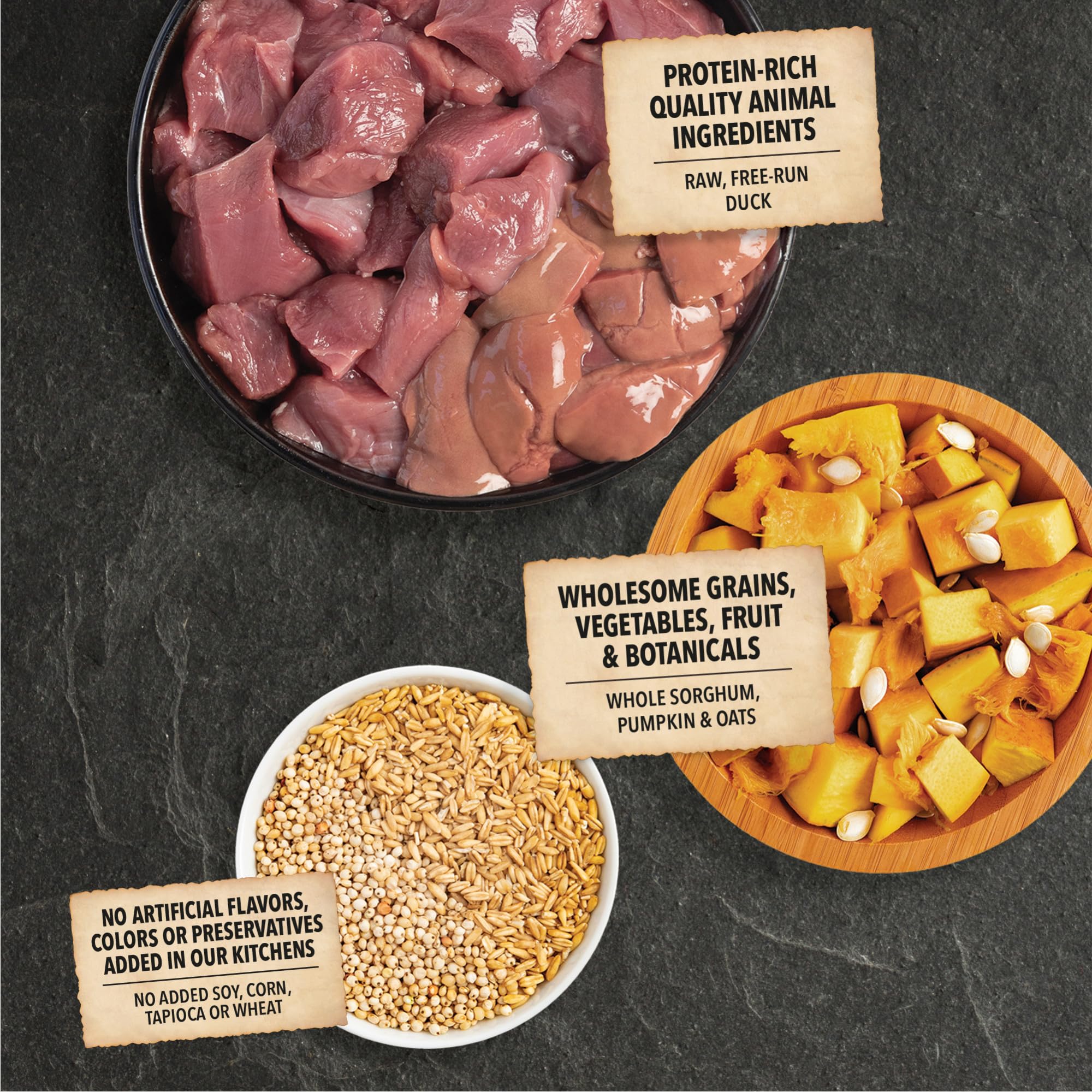 ACANA pumpkin ingredient feature emphasizes fiber-rich benefits.