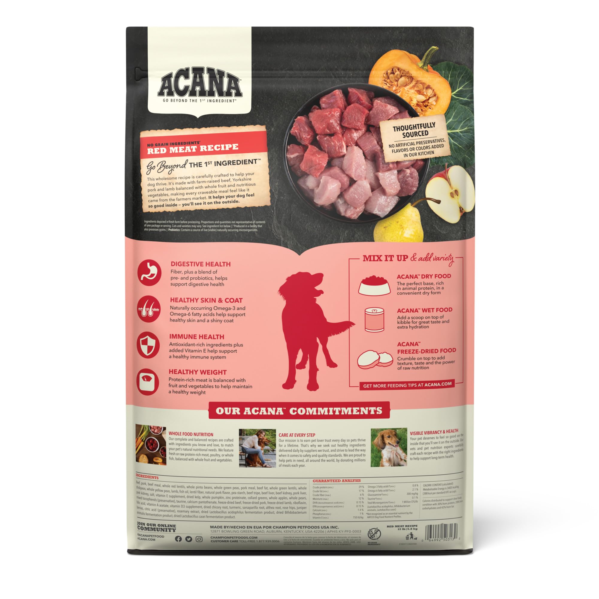 ACANA Red Meat Dry Kibble Closeup—textured bites for palatable meals