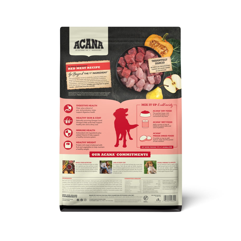 ACANA Red Meat Recipe kibble close-up showing protein-rich bites