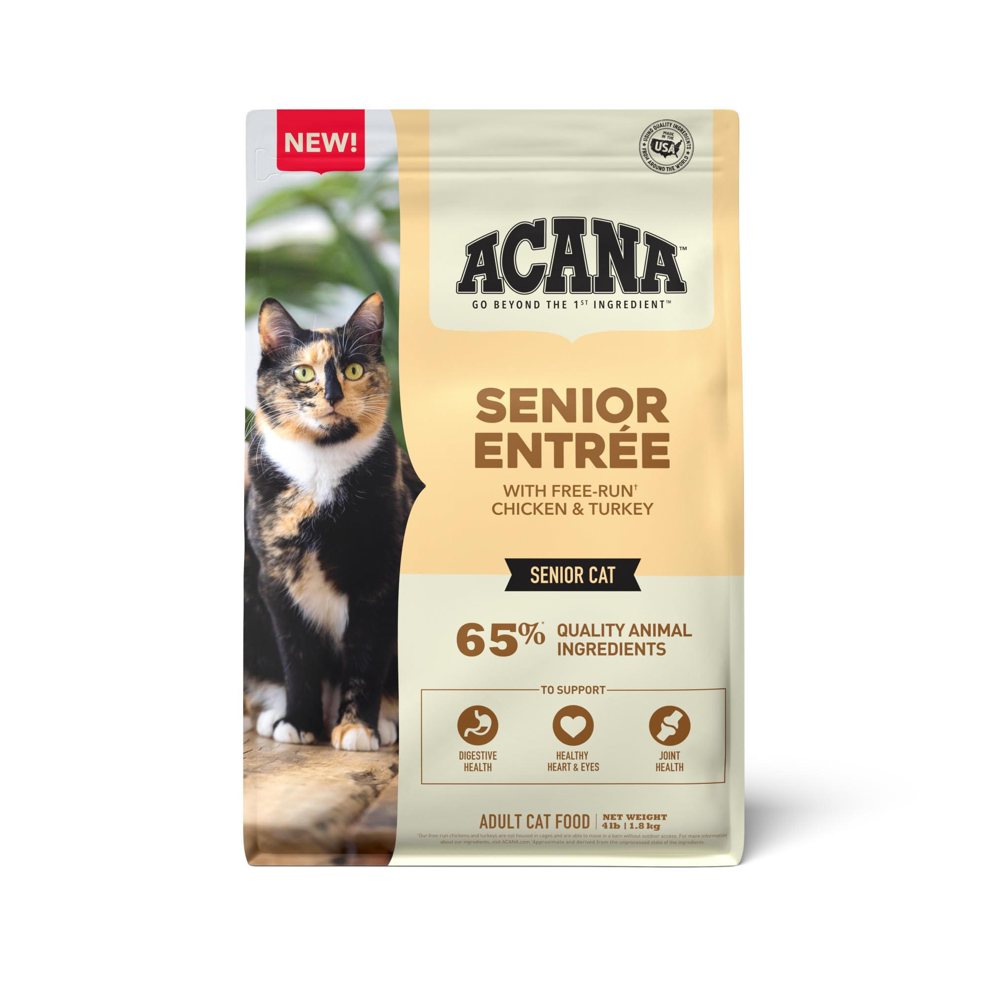 ACANA Senior Entree bag front showing grain-free senior nutrition for cats