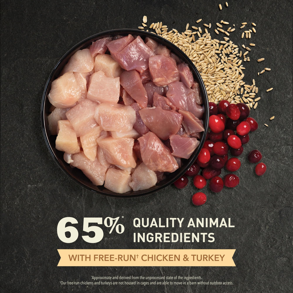 Free-run chicken and turkey used in ACANA Senior Entree