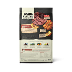 ACANA Singles Beef & Pumpkin ingredients close-up highlighting grain-free, single-protein nutrition.