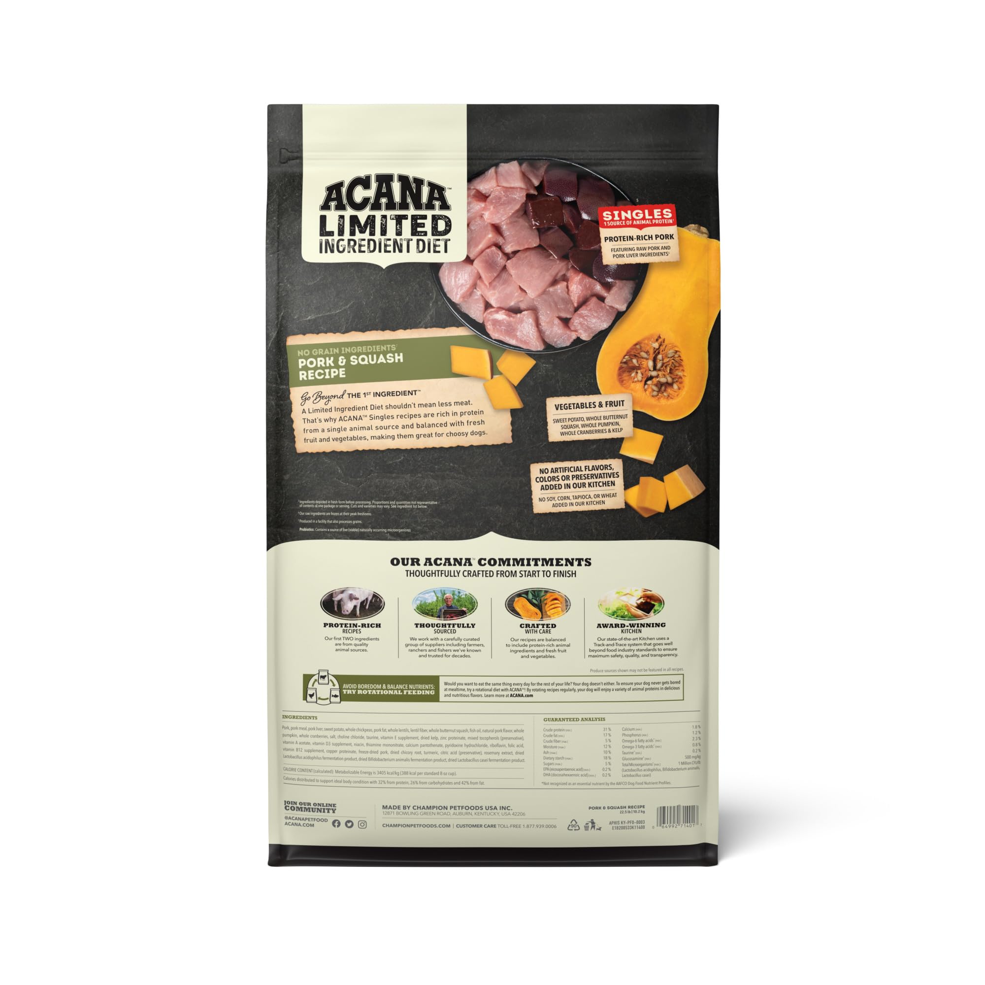 ACANA Singles pork liver ingredient close-up; high-quality protein for lean muscles.