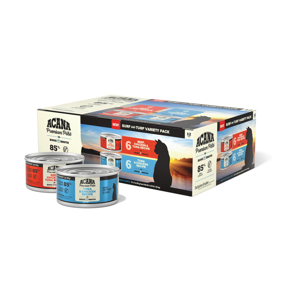ACANA Surf and Turf beef-chicken pate can close-up for protein-rich meals.