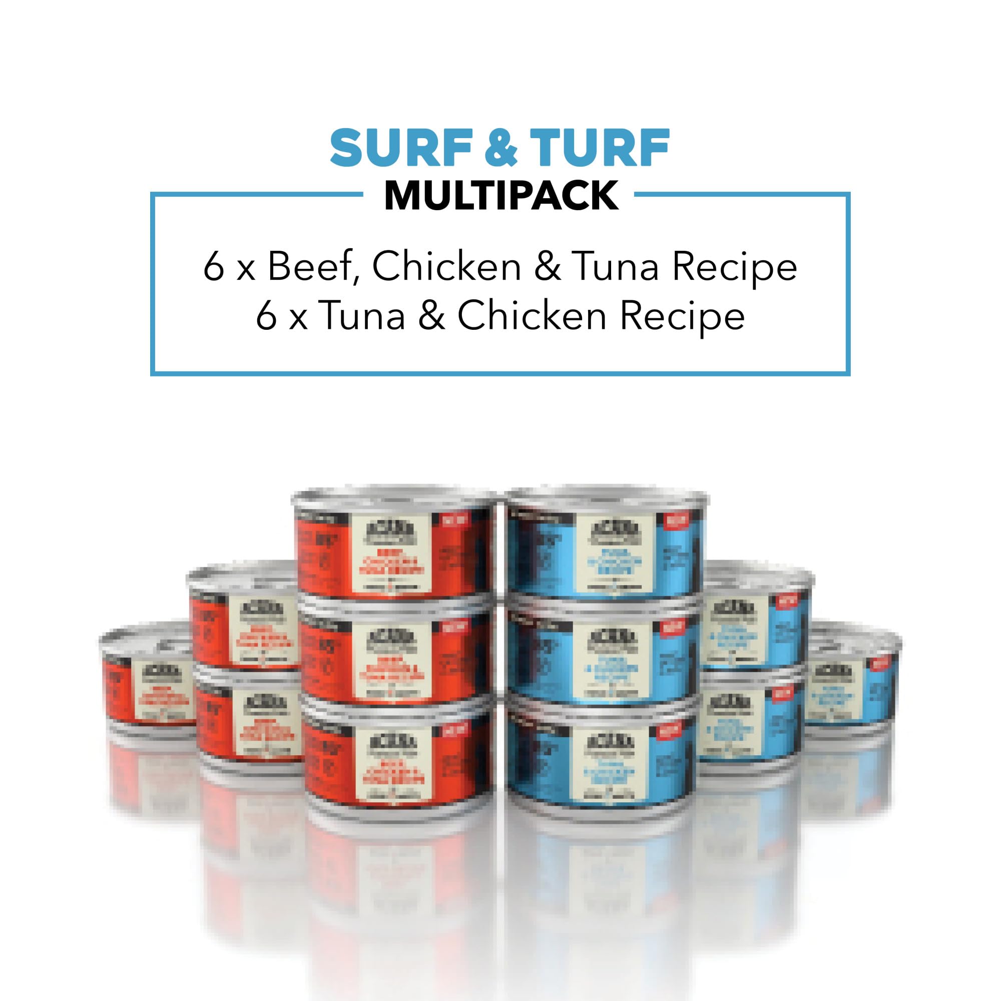 ACANA Surf and Turf tuna-chicken pate can close-up highlights flavor variety.
