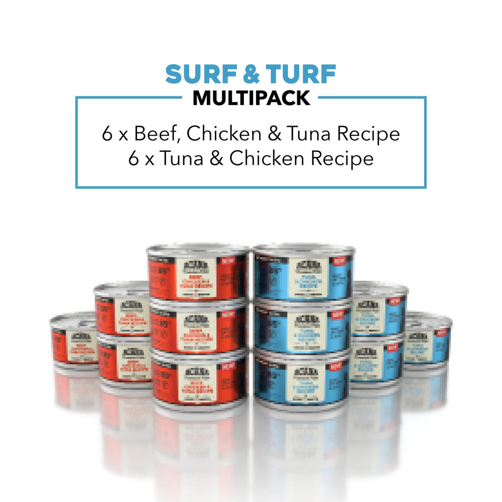 ACANA Surf and Turf tuna-chicken pate can close-up highlights flavor variety.