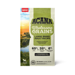 ACANA Wholesome Grains Large Breed bag 22.5 lb indicating protein-forward recipe
