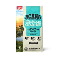ACANA Wholesome Grains Puppy Sea & Farm kibble closeup for energy-rich meals.