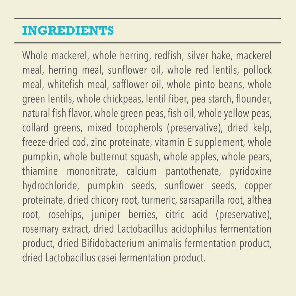 ACANA Wild Atlantic Recipe fruits and vegetables blend for fiber and nutrients.