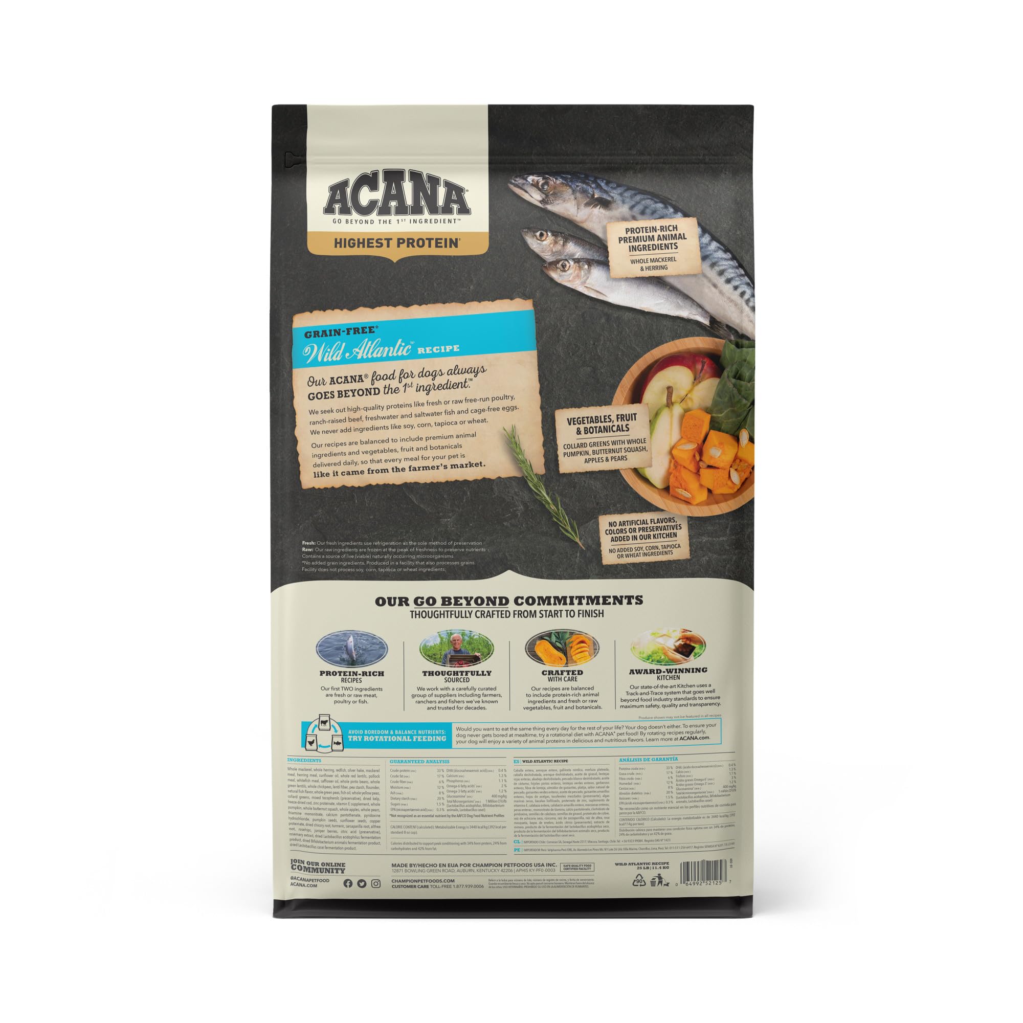 ACANA Wild Atlantic Recipe kibble close-up showing texture and quality ingredients.