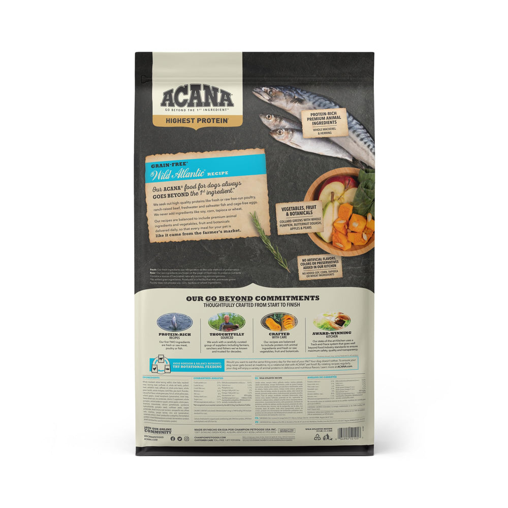 ACANA Wild Atlantic Recipe kibble close-up showing texture and quality ingredients.