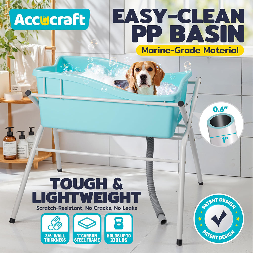 ACCUCRAFT Dog Bath Tub adjustable height levels enable comfortable washing sessions.