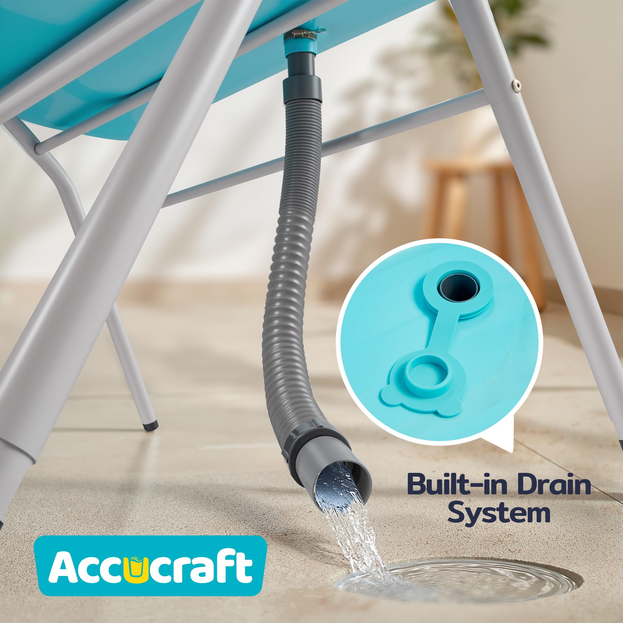 ACCUCRAFT Dog Bath Tub built-in drain supports quick water disposal after bathing.