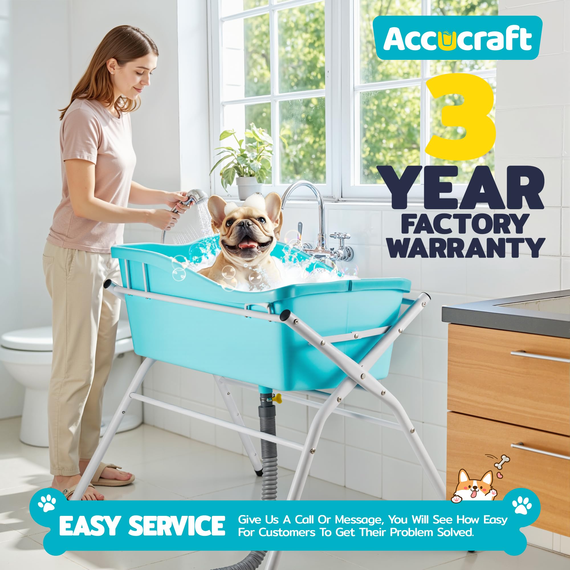 ACCUCRAFT Dog Bath Tub portable grooming station for yard or home use.