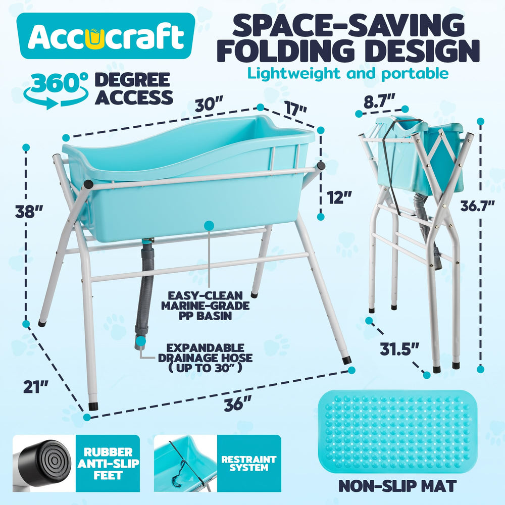 ACCUCRAFT Dog Bath Tub soft TPR rubber trim provides gentle grip during baths.