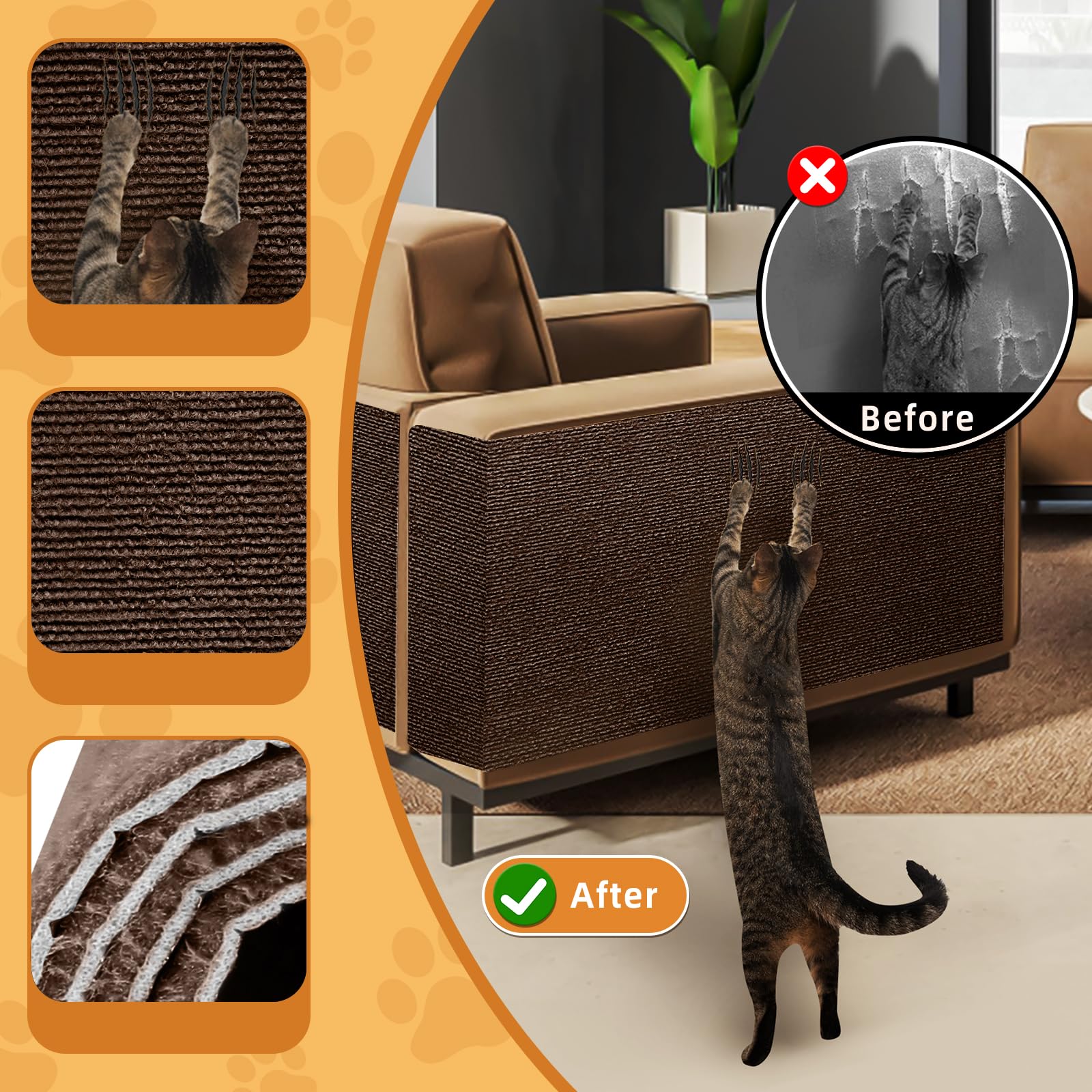Long mats with adhesive backing protecting walls during scratching.