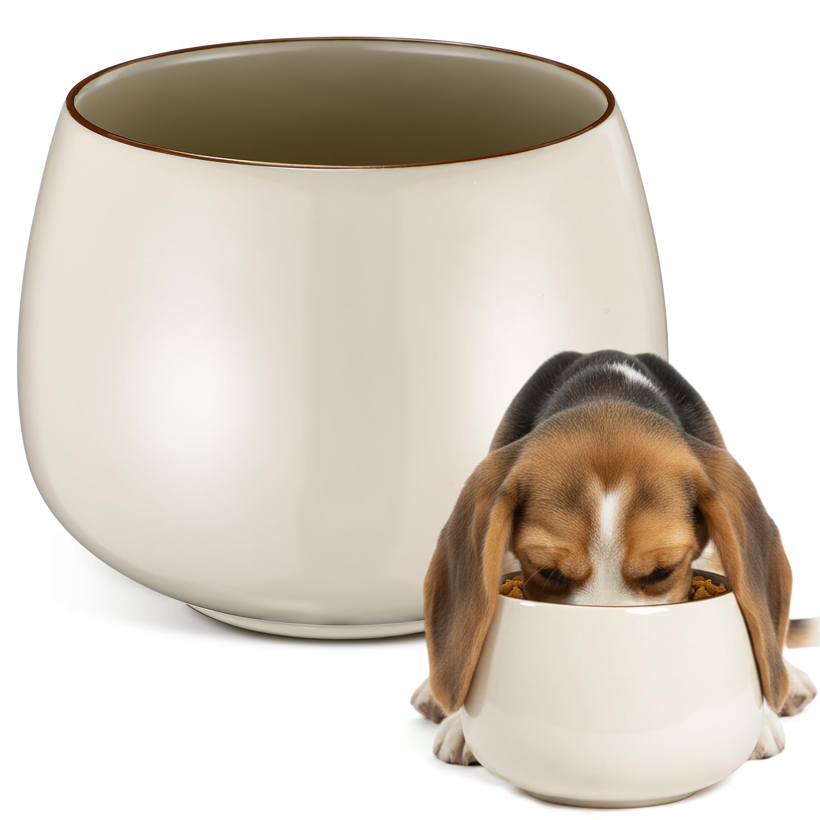Acellegic ceramic dog bowl with long-ears design keeps ears clean during meals.