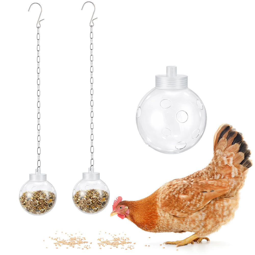 Acellegic chicken treat dispenser ball enables slow feeding and enrichment