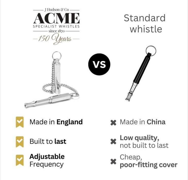 ACME 535 Silent Dog Whistle instruction leaflet with quick setup tips.