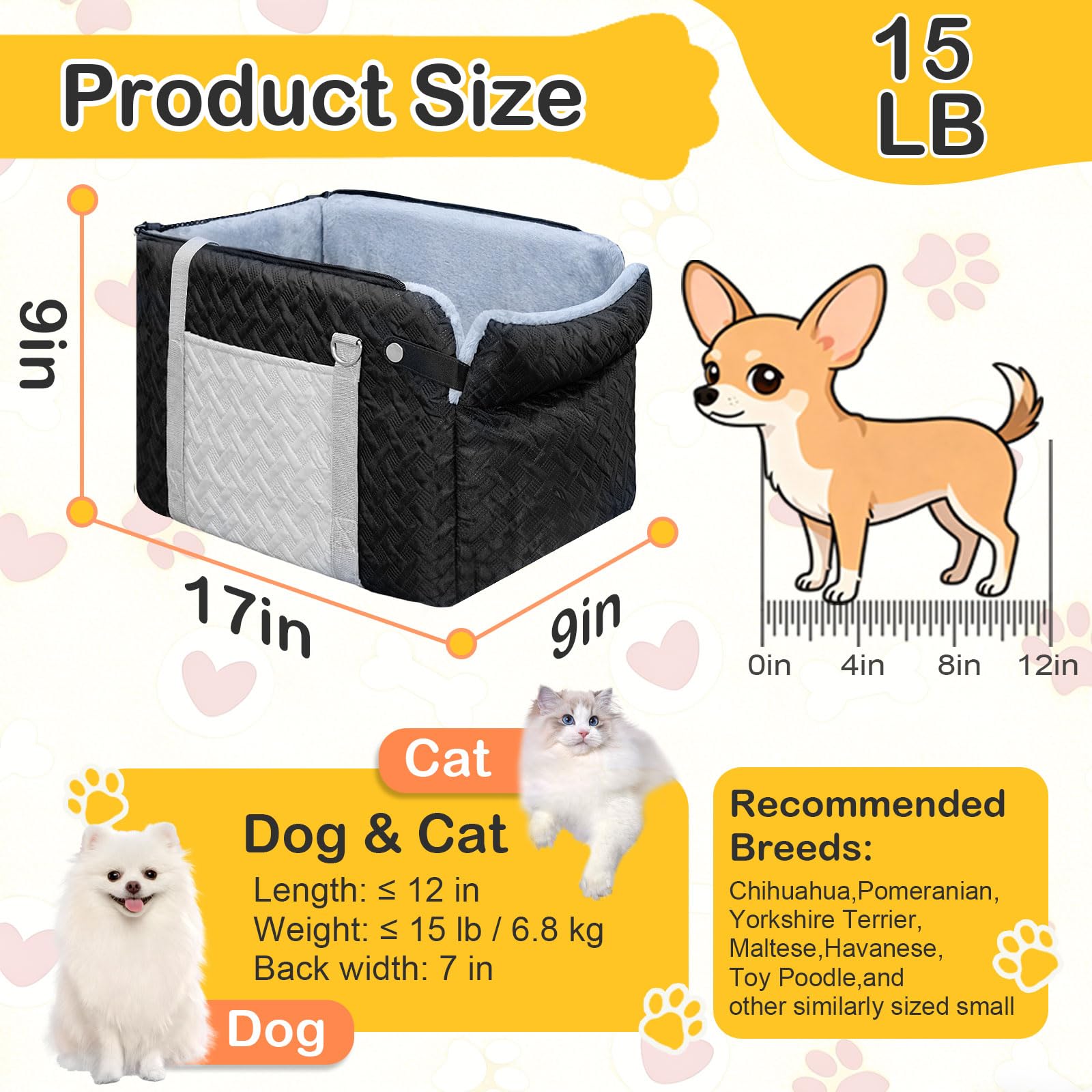 ACMEME dog car seat dual belt anchoring for stable installation