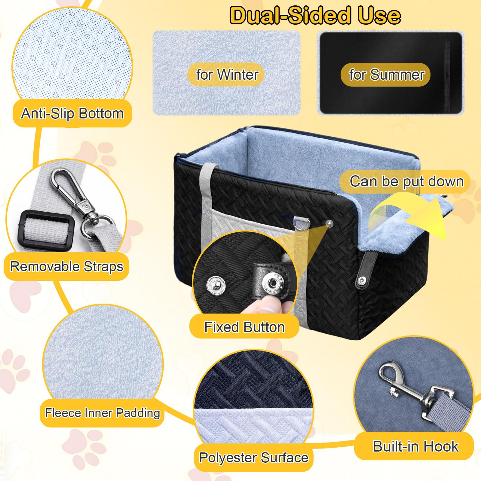 ACMEME dog car seat front panel folded down for natural lying position