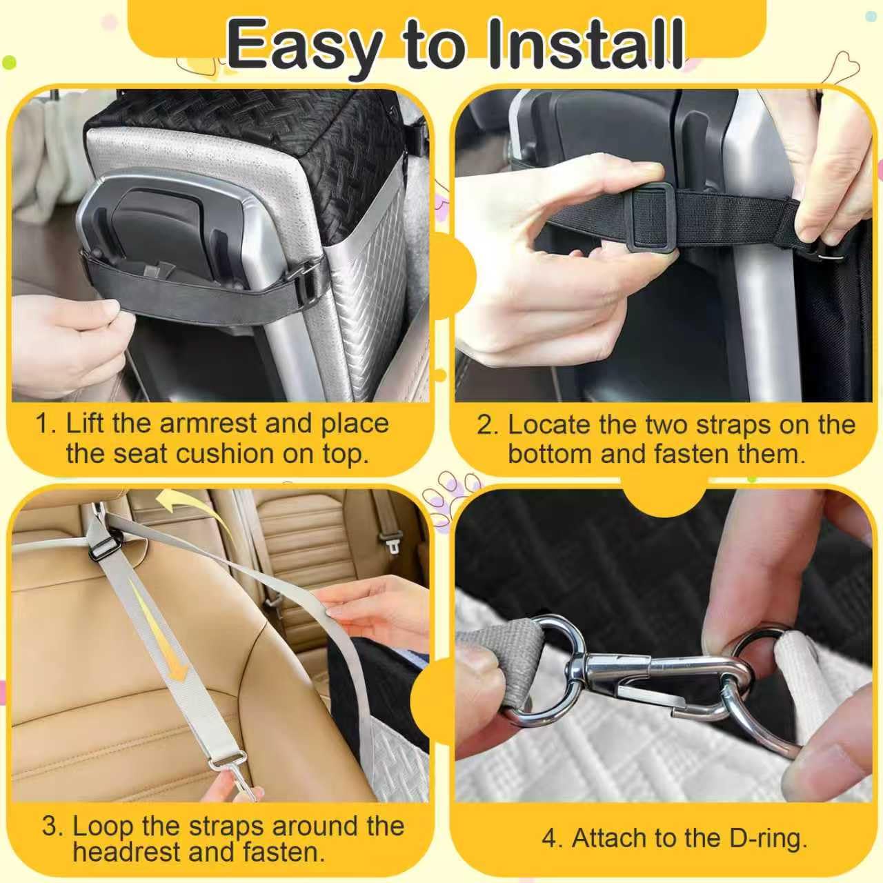ACMEME dog car seat secure fit on car seat with flexible anchoring