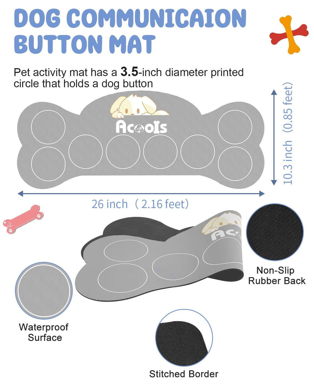 Acools colorful buttons enabling quick communication with your dog.