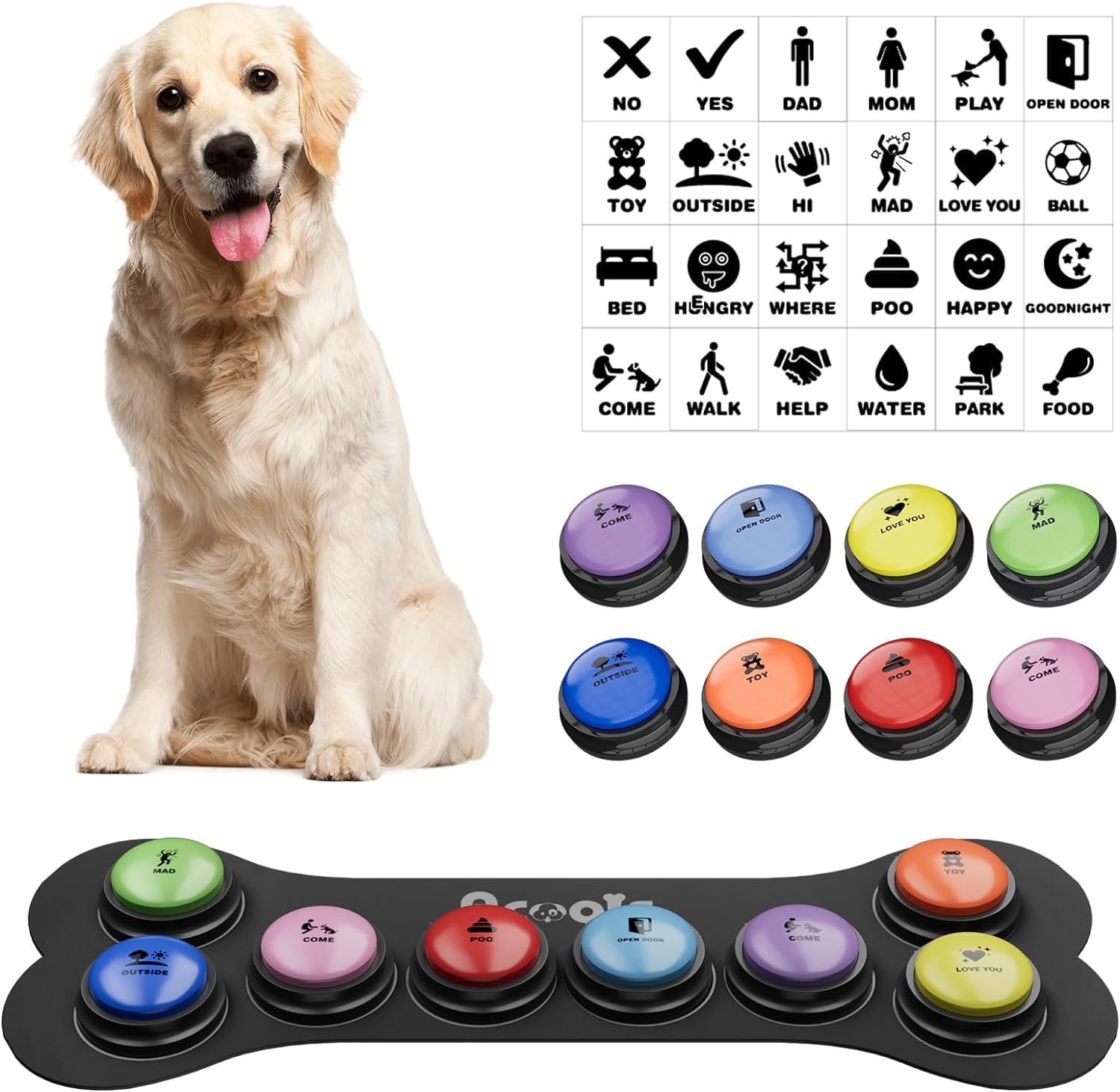 Acools dog-buttons communication set lets dogs express needs with simple taps.