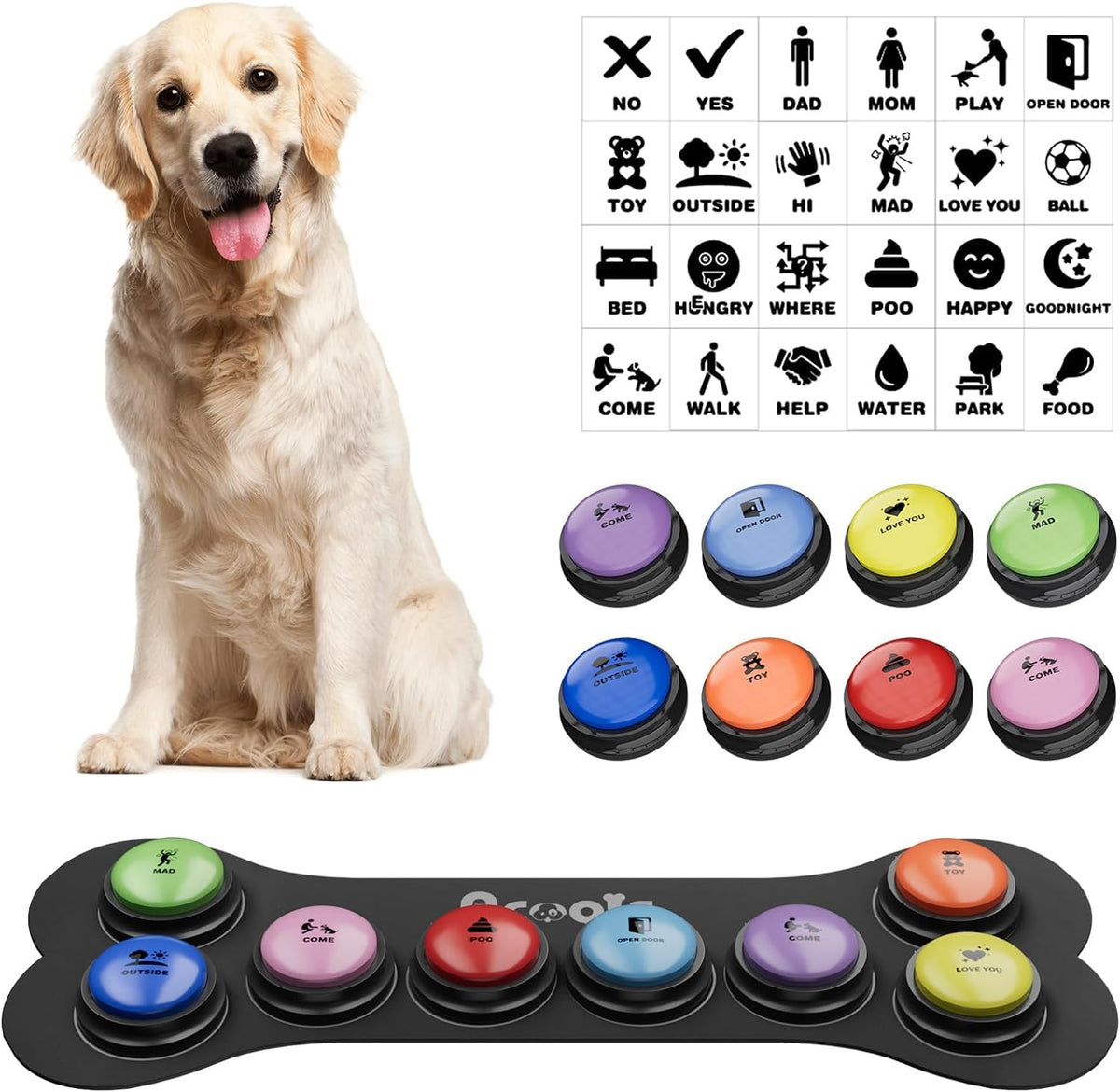 Acools dog-buttons communication set lets dogs express needs with simple taps.