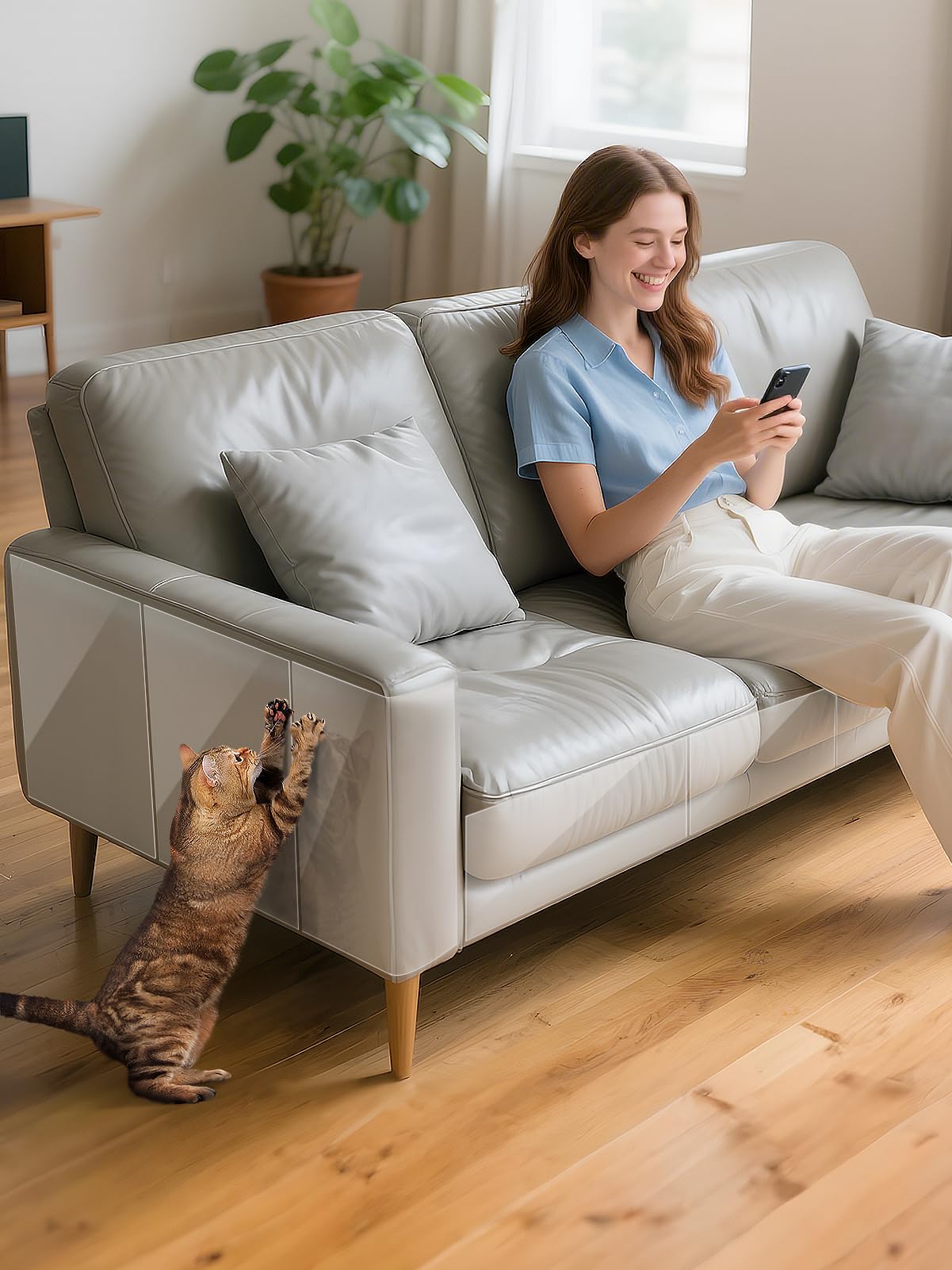 Easy-to-apply protection on a leather sofa, bed, chair, or cabinet.