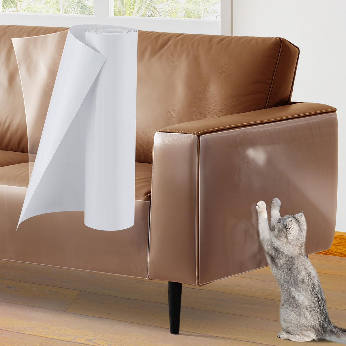 Acostop leather cat scratch protector roll 136x12 protects leather furniture while staying transparent.