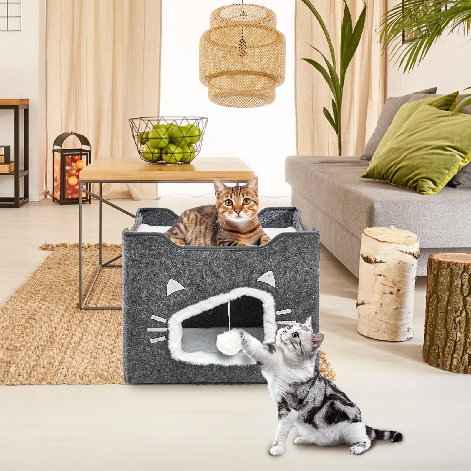 Acshio Cat House sherpa sleeping mat adds warmth for winter use.